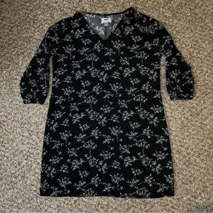 Old Navy Womens S Dress Shift Black Floral 3/4 Sleeve V Neck Small